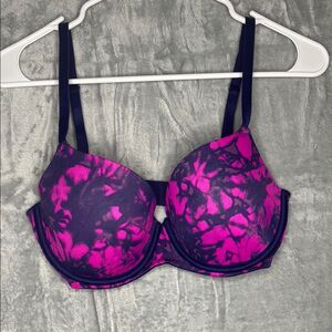 Victoria Secret Pink Purple Neon Pink Tie Dye Underwire Bra 34D